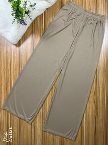 Pantalón de pierna ancha para mujer, elegantes, casuales y sexy, tela de algodón y poliéster, apto para temporadas de primavera y verano, ajuste de cintura natural con resorte y cordón, suave, fresco y ligero. - Beis - Ver 2