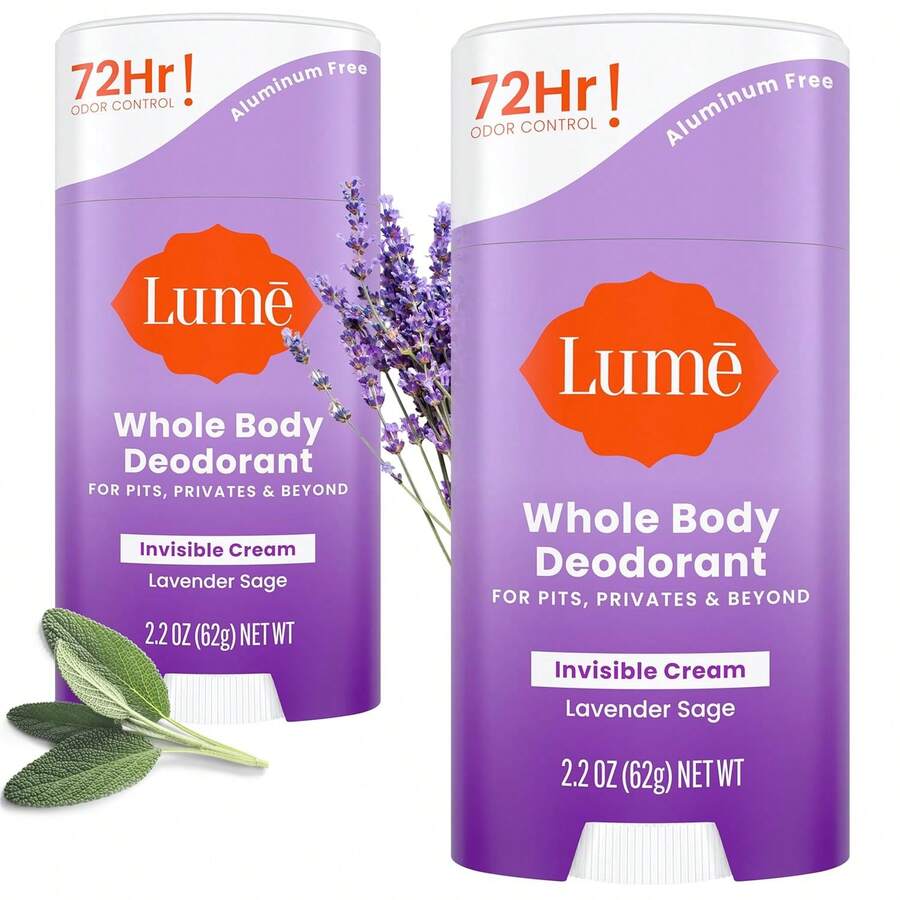 Lume Whole Body Deodorant - Invisible Cream Stick - 72 Hour Odor Control - Aluminum Free, Baking Soda Free, Skin Safe - 2.2 Ounce (Pack Of 2) (Clean Tangerine) - Lavender Sage - 查看 1