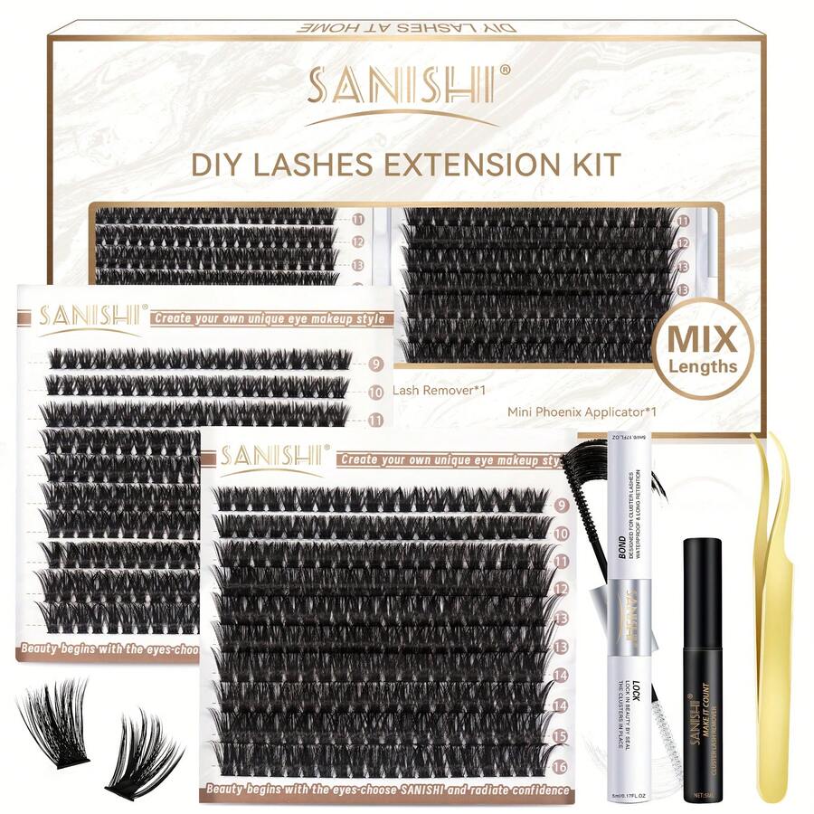 DlY Eyelash Extension Set, 400 D-Curl Individual Eyelash Sets With Eyelash Bond And Seal, Applicator And Remover - For DlY Eyelash Extensions At Home (60D-80D, D-Mix 9-16mm Sets) - 黑色 - 查看 1