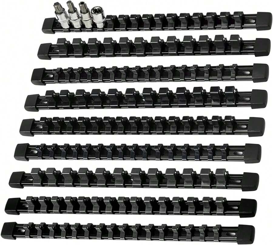 9-Piece Socket Organizer, 1/2 Inch, 3/8 Inch And 1/4 Inch Drive ABS Tools-Black Socket Holder,Heavy Duty Socket Racks, Premium Quality Socket Clip Rail Holder,The Best Tool Trays In The Garage - Black - View 1