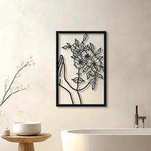 1 件抽象女性线条金属装饰壁挂艺术品，个性化艺术空心铁艺墙画，适用于家庭白墙、客厅、餐厅、卧室、浴室、情人节礼物
