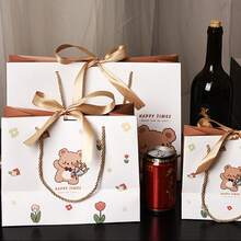1 pieza Bolsa de regalo con estampado de oso de dibujos animados linda y creativa con cinta, adecuada para el Día de San Valentín, cumpleaños, fiestas, almacenamiento de caramelos y aperitivos - Multicolor - Ver 3