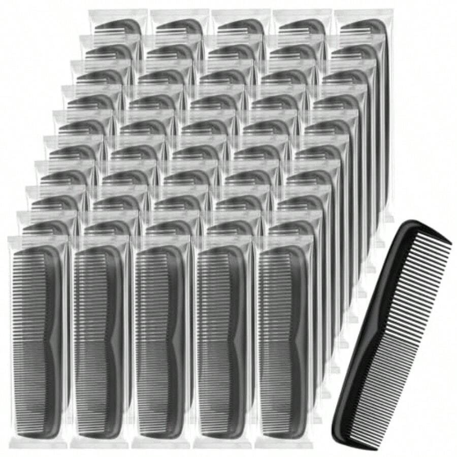 Pocket Combs Bulk For Men 50 Pack Homel Plies Bulk Mens Hair Beard Barber Disposable Wide Fine Tooth Travel Plastic Small Mini Comb Set Individually Wrapped For Hotel Shelter Black - 如圖 - 查看 1