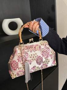 Bolso de mano estilo vintage de alta gama y exquisito para bodas, bolso de fiesta con correa de hombro de cadena metálica para mujeres