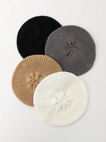 1pc Women's Hollow Knitted Beret Hat, Outdoor Knitted Vintage Casual Cap, Autumn/Winter