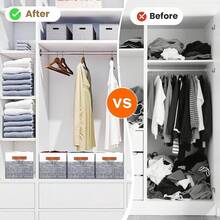 Collapsible Storage Baskets For Shelves,14"X10", 4 Pack Foldable Fabric Storage Bins With Double Leather Handles, Large Baskets For Organizing Books, Clothes, White & Greyhalloween - 灰色 - 查看 8