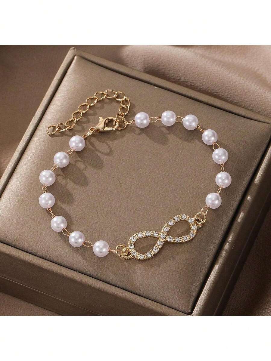 1pc Figure 8 Crystal Chain Bracelet, Beaded Bracelet, Fashion Chain Bracelet, Graduation/Easter Gift, Boho Western Style