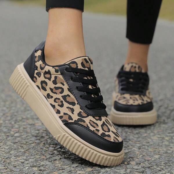 Neue Leoparden Muster Sportschuhe für Damen - Vintage inspirierte Schnür Derby Lässig Schuhe, bequem für den täglichen Gebrauch