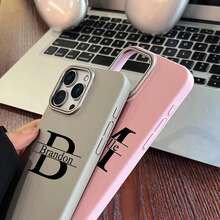 定制姓名首字母大字母手机壳适用于苹果 16 15 4 13 12 11 Pro Max Plus 个性化 DIY 名字防震哑光彩色手机壳,适合女孩和男孩的礼物 - 深灰色 - 查看 8