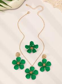 4pcs Set Elegant Chic Embossed Floral Alloy Jewelry Set Including Necklace, Ring, Earrings, Fashion, Versatile, Suitable For Parties, Traveling, Daily Wear, Holidays, Gift