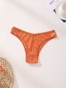 12条/包 女士性感蕾丝镂空比基尼内裤，V腰无缝豹纹浪漫内衣，舒适透气 - 彩色 - 查看 5