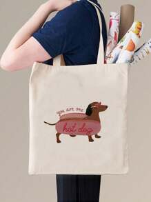 You Are One Hot Dog Pattern Printed Handbag Lightweight Foldable Shopping Bag, Fashionable And Casual Large-Capacity Handbag, Shoulder Bag, Suitable For College Students To Store Back-To-School Supplies, Books, And Mobile Phone Accessories. Men's And Women's Travel Cosmetics, Shopping Storage Bags, Gifts For Mothers, Friends And Teachers (Various Pattern Options)