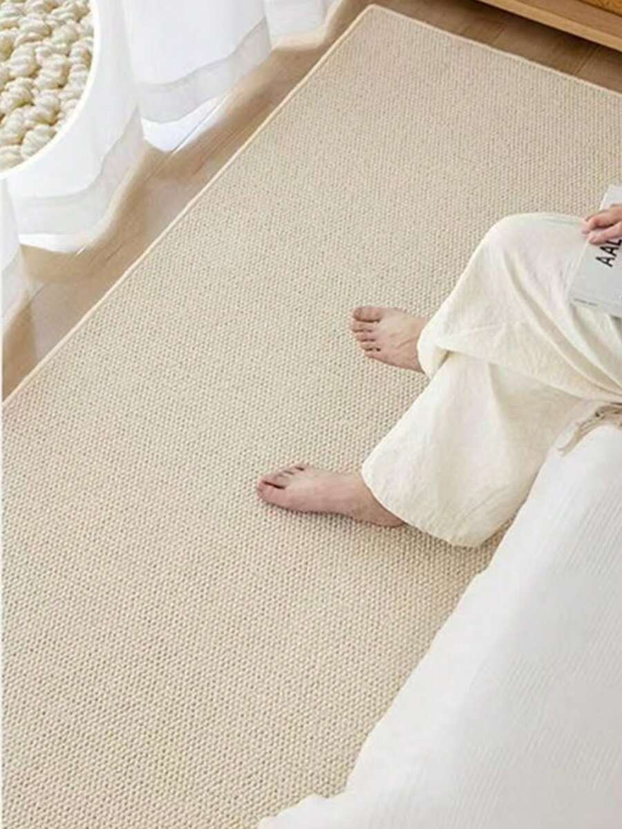 Faux Sisal Rug, Comfortable For Bedroom, Living Room, Study, Entryway, Dining Room, Laundry Room, Etc., Can Be Used As Floor Mat, Non-Slip And Water-Absorbent, Machine Washable, Suitable For Living Room, Bedroom And Other Indoor Spaces, All Season, Easy To Clean, Beige Bedside Rug/Kitchen Rug, Home Decor | Bedroom Decor - Beige - View 1