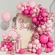 97pcs Rose Red, Pink & Gold Confetti Latex Balloons, Perfect For 1st Birthday Decoration, Gender Reveal, Baby Shower, Party Decoration, Anniversary Wedding Bride Gift, Home Decor, Wall Photo Backdrop, Decorative Balloon Garland Arch Kit
