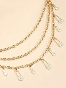 1pc Gold Paper Clip-Shaped Tassel Waist Chain, Fashionable Exaggerated Women Waistband Body Jewelry For Party/Club