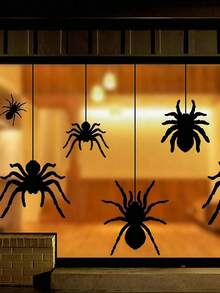 1pc Halloween Decorations Window Clings Decor 7 Pcs Extra Large Spiders Silhouette Scary Black Spider Decorations Window Decals, Waterproof Halloween Window Stickers Indoor, For Home Office Party