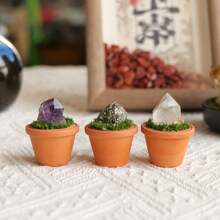 1 pieza de Piedras de cristal de amatista natural en una base de maceta de arcilla mini | Artesanía tipo maceta de piedra curativa | Decoración y ornamento de energía de Feng Shui para el hogar