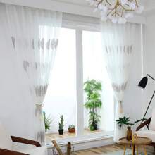 1pc Nordic Style Small Tree Embroidered Sheer Curtain, Rod Pocket Design, Fresh & Sweet