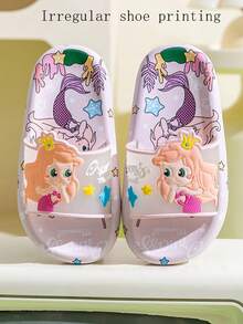 A Pair Of 2025 Summer Children's Cute Cartoon Purple Mermaid Cool Slippers For Indoor And Outdoor Leisure, Comfortable, Non Slip Soft Bottom Home Slippers - Pink - View 3