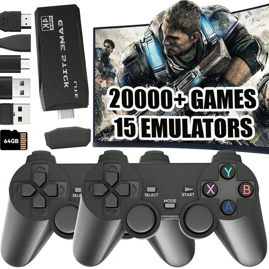 Upgraded Retro Gaming Console, Retro Game Stick, Wireless Retro Game Console With 20000+ Games & 15 Emulators, Retro Drive Game Stick 4K - 黑色 - 查看 1