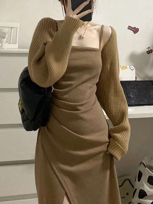 1 pieza Chal de punto de unicolor con cuello, bufanda multifuncional de moda, protección solar cardigan, calentador de cuello para habitación con aire acondicionado, cárdigan vestido, cálido y a prueba de viento, chaqueta corta
