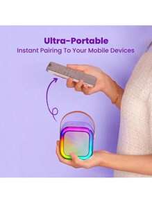 便携式无线卡拉 OK 扬声器，带无线麦克风，HlFl 立体声 KTV 扬声器系统，带 RGB 彩色 LED 灯的无线扬声器，可修改语音，适合户外、运动、旅行的卡拉 OK 机，是家庭聚会、生日礼物的最佳礼物 - 紫色 - 查看 7