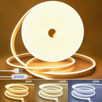 1 个 USB LED 灯带户外霓虹灯带，IP67 防水，暖白至冷白可弯曲 LED 灯带，3000K-6500K 可调光柔性霓虹灯绳，适用于屋檐、凉亭、万圣节装饰、派对装饰、婚礼装饰、室内外装饰