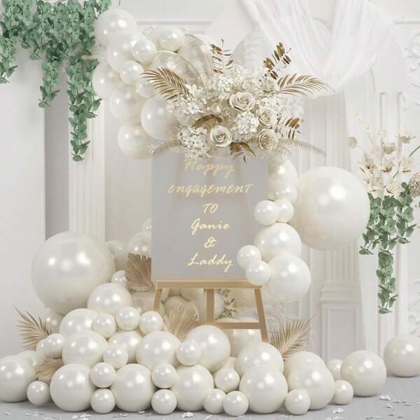 Pearl White Balloons, 105Pcs Double Stuffed Balloons Arch Kit Different Sizes 18/12/10/5 Inch Standard White Balloon Garland Kit For Wedding Bridal Shower Engagement Birthday