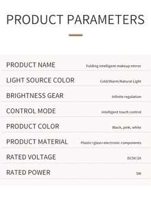 OBOVAY 1pc LED Makeup Mirror With Adjustable Brightness Lighting, Suitable For Home, Bedroom, Desk, Travel, Portable Vanity Mirror, 1000mAh - Multicolor - View 12