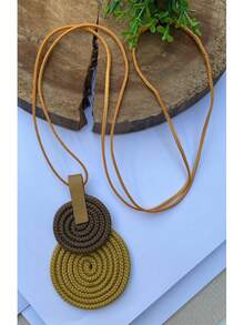 Women's Long Necklace Color Handmade Mandal Pendant - 13Mù tạt/Hạt hồ đào - Xem 2