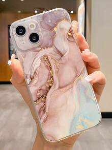 Marble Print Transparent Painted Minimalist Fashion Shockproof Phone Case Compatible With IPhone, 11/12Pro/12/12X/13Pro/14Pro/15Pro/X3pro, Compatible With Redmi 10/9/Note9/12c/Note11pro/Note8Pro/9C/9a Waterproof Anti-Fall Scratch Resistant - Multicolor - View 2