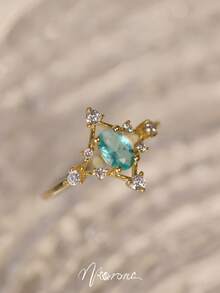 1 件奢华风格 18K 镀金铜蓝天流星戒指，镂空设计，镶嵌锆石，适合女性在婚礼、约会、派对上佩戴，是生日或婚礼的理想礼物 - 戒指 - 查看 1