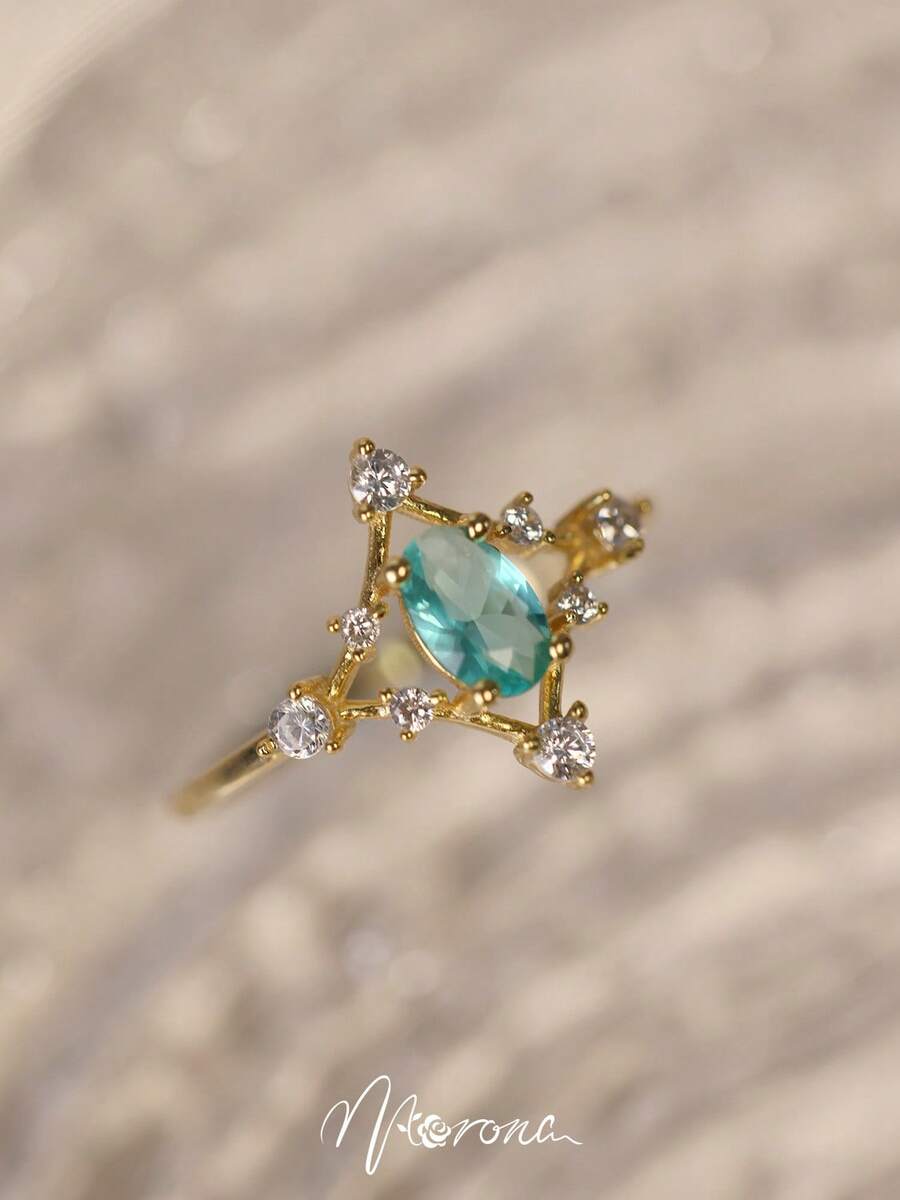 1 件奢华风格 18K 镀金铜蓝天流星戒指，镂空设计，镶嵌锆石，适合女性在婚礼、约会、派对上佩戴，是生日或婚礼的理想礼物 - 戒指 - 查看 1