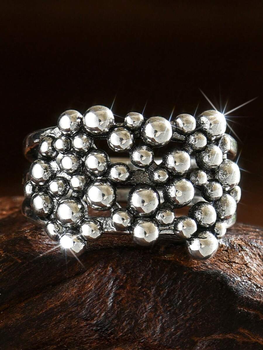 1pc Boho Style Vintage Silver Tone Multi-Layer Statement Ring, Everyday Wear For Women