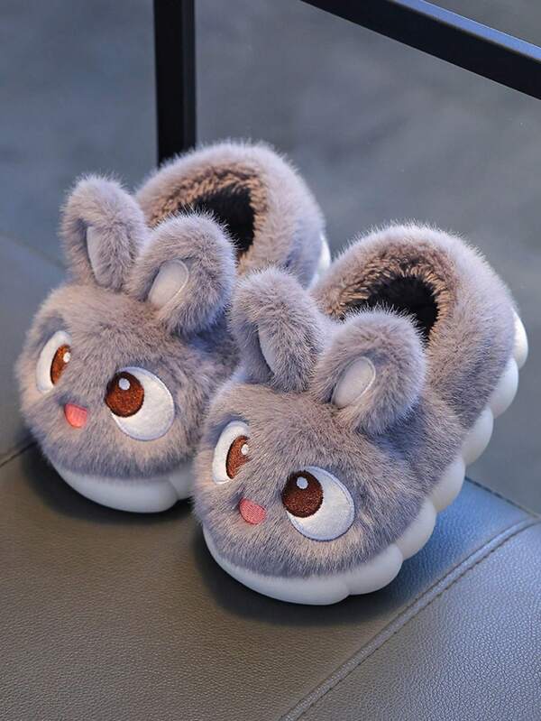 1 pereche de papuci de pluș cu design de urechi de iepure, cu căptușeală moale din blană artificială și talpă antiderapantă din cauciuc, papuci de casă calde pentru copii mici și copii mici