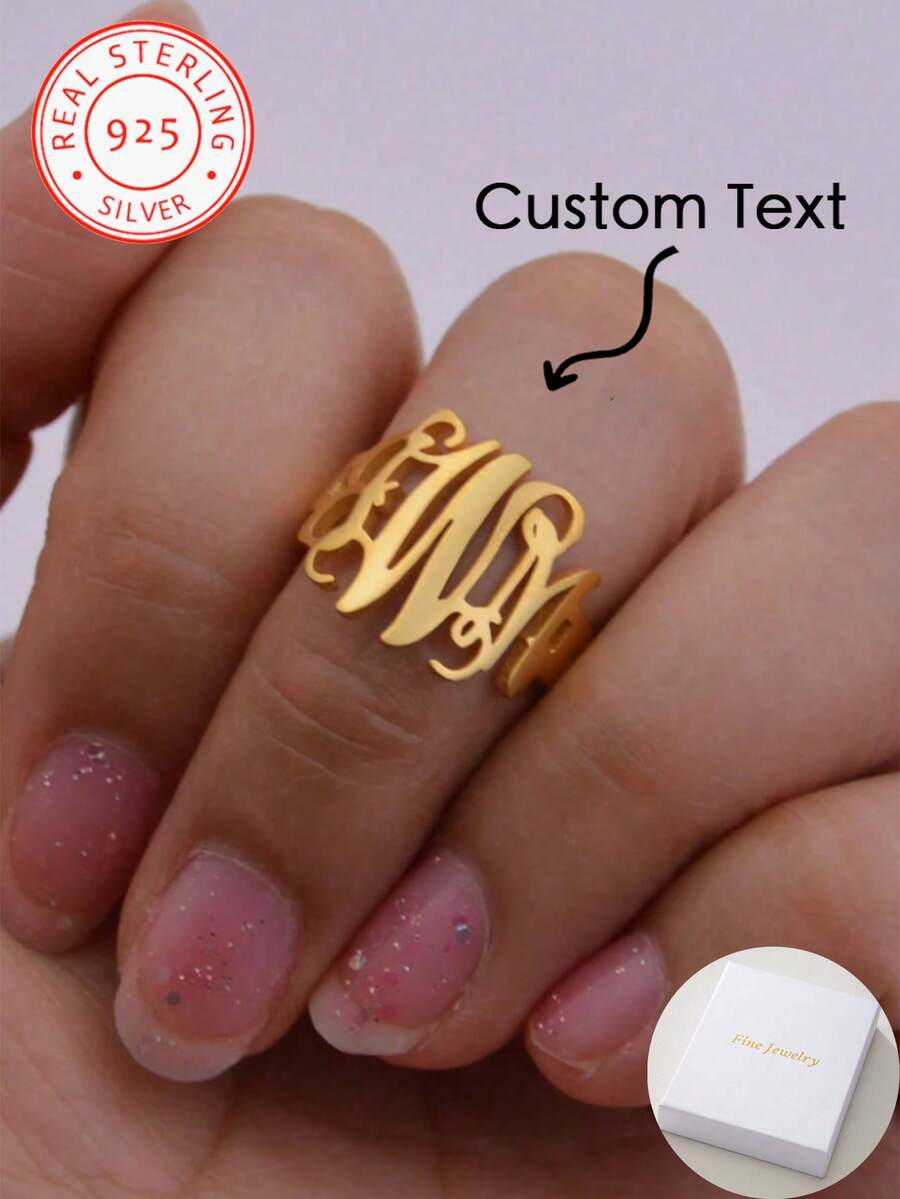 One 925 Silver Custom Alphabet Open End Ring For Men And Women, Personalized Name, Custom Initial Jewelry, Everyday Wear