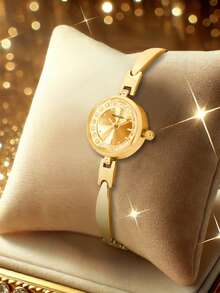 女士金色表链钢表带韩版时尚水晶精致女生学生石英腕表