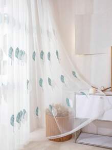 1pc Scandinavian Style Minimalist Modern Small Tree Embroidered Sheer Window Curtain Voile Panel