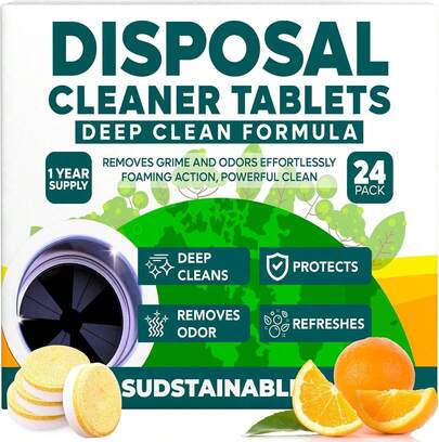 Sudstainables Garbage Disposal Cleaner Tablets 24-Pack - Sink Cleaner And Deodorizer, Disposal Cleaner And Deodorizer, Garbage Disposal Cleaner And Deodorizer Tablets - Up To 1-Year Supply