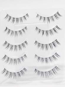 5对自然透明茎假睫毛，卷翘自然纤长，放大双眼，适合初学者和日常使用。可重复使用，适合角色扮演和舞台表演