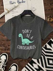 Women's New Round Neck Short Sleeved Summer, Cartoon Dinosaur Pattern Printed Casual T-Shirt, Sweet And Gentle Elegant, Slim And Comfortable Summer Tops, Suitable For Daily Casual Wear, Graphic Tees Women, Summer Outfits For Women, Vacation Outfits Women, Summer Dresses For Women