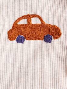 5PCS Car Pattern Round Neck Short Sleeve Solid Color Full Print Pattern Towel Embroidered Bodysuit For Boys, Girls, Baby Triangle Bodysuit Outdoor Fashion Dressing For Spring, Summer, Autumn - Multicolor - View 5