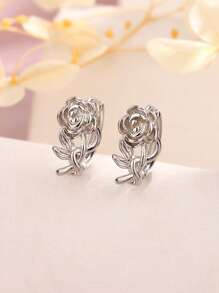 1 par de pendientes de clip con flores de rosa de ramita, elegantes y dulces pendientes de aro con flores, pendientes delicados de estilo nicho francés