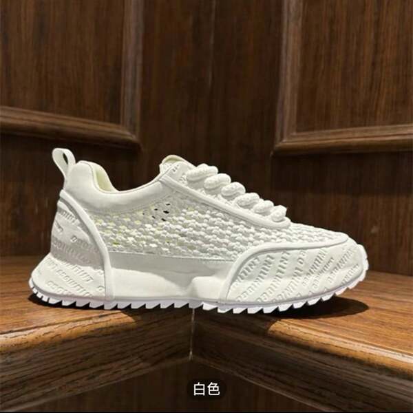 Zapatos deportivos cómodos con suela gruesa para hombre, zapatillas casuales de moda blancas con diseño de cordones, antideslizantes y transpirables, altas, aptas para todas las estaciones, uso deportivo y casual, con suela de goma, con cordones tipo rejilla de malla, calzado unisex de ocio atlético para uso en exteriores en verano