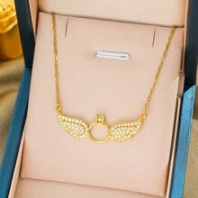 JOJELOO 1 colar com pingente de asa de diamante da moda, adequado para mulheres, joia de luxo, acessório de presente para namorada