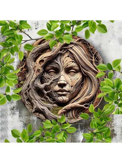 1pc Nature Inspired Tree Face 2D Flat Printed Metal Wall Art, Vintage Metal Sign, Indoor/Outdoor Decor, Home, Restaurant, Cafe, Garage Decor, 8x8 Inches, Metal Wall Decor, Suitable For Home, Office, Bar, Cafe, Indoor & Outdoor - Ideal Gift, Random Style, Home Decor, Room Decor, Wall Decor Gift Birthday Graduation