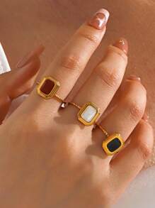 1 pieza Anillo de acero inoxidable de moda con diseño geométrico simple, apto para uso diario