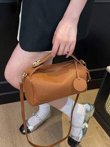 1 Peça Bolsa Oblíqua Fashionável de Cor Sólida Simples de PU com Vários Bolsos, Adequada para Compras Diárias e Uso Casual de Mulheres, Bolsa de Ombro e Bolsa Sacola