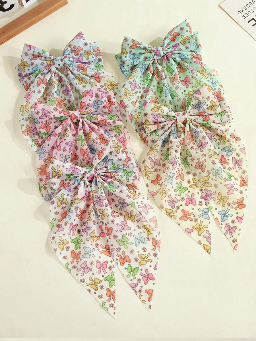 5pcs Girls Simple Versatile Schoolgirl Back To School Bowknot Hair Clips - Multicolor - View 1