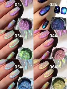 1 Pc Cat Eye Chrome Nail Powder, Chameleon Magnetic Powder, 9D Cat Eye Effect, Mirror Effect Pigment Powder, Color Changing, Rainbow Color. Very Suitable For Women'S Nail Art Design, Nail DIY, Holiday Gift - 彩色 - 查看 1